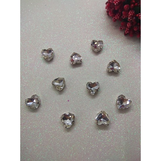 Стразы в цапах "Сердце" 12 мм цв. белый, цена за 1 шт